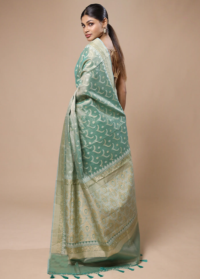 Green Tissue Silk Saree With Blouse Piece