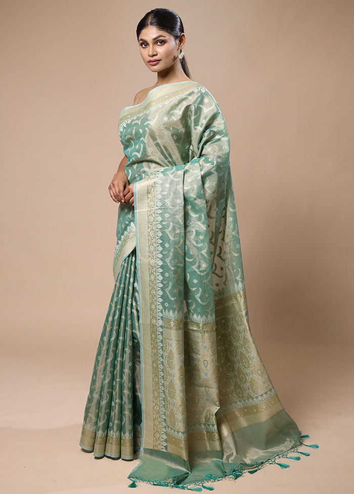 Green Tissue Silk Saree With Blouse Piece