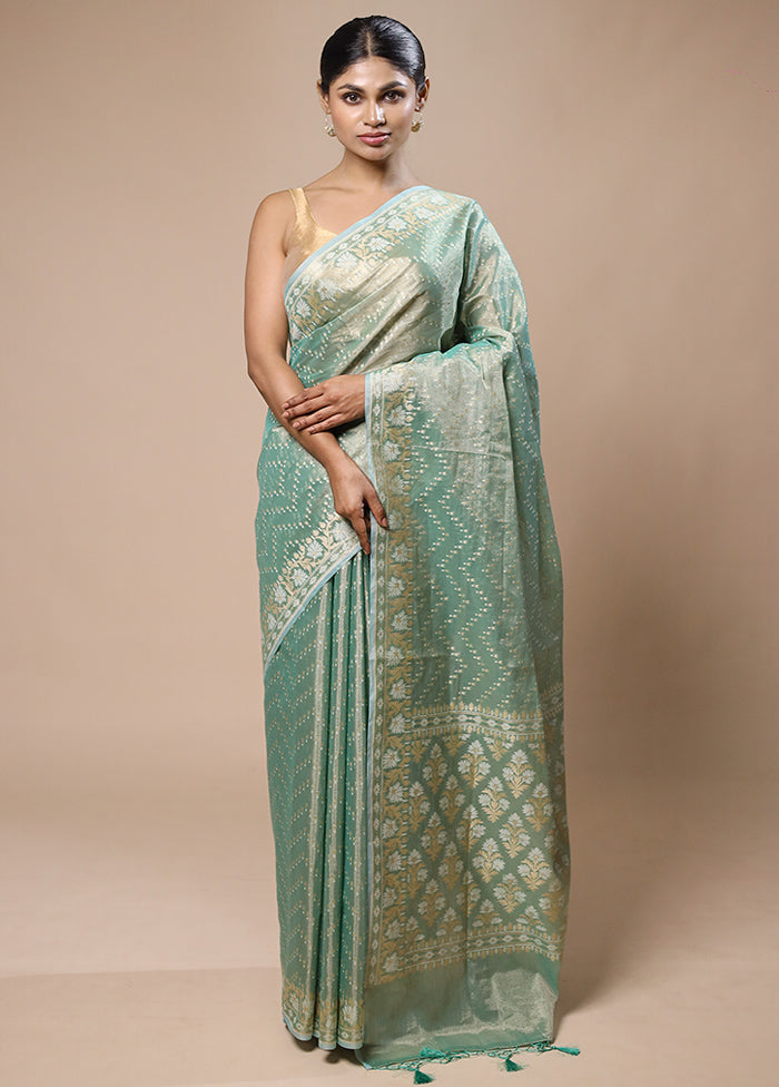 Green Tissue Silk Saree With Blouse Piece