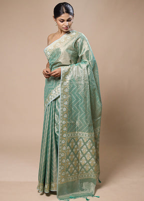 Green Tissue Silk Saree With Blouse Piece