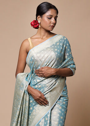 Blue Tissue Silk Saree With Blouse Piece