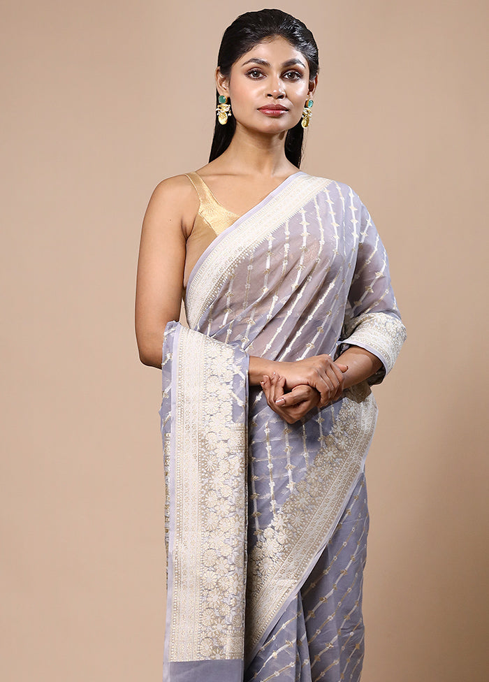 Blue Kora Silk Saree With Blouse Piece