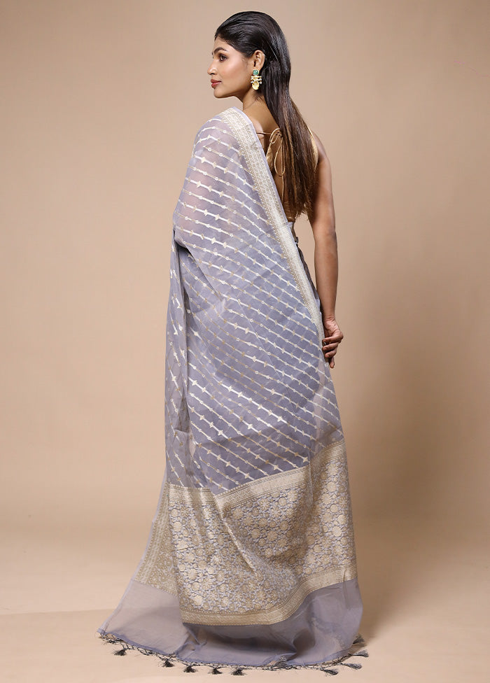 Blue Kora Silk Saree With Blouse Piece