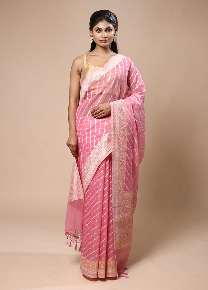 Pink Kora Silk Saree With Blouse Piece