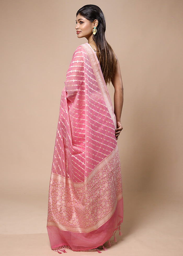 Pink Kora Silk Saree With Blouse Piece