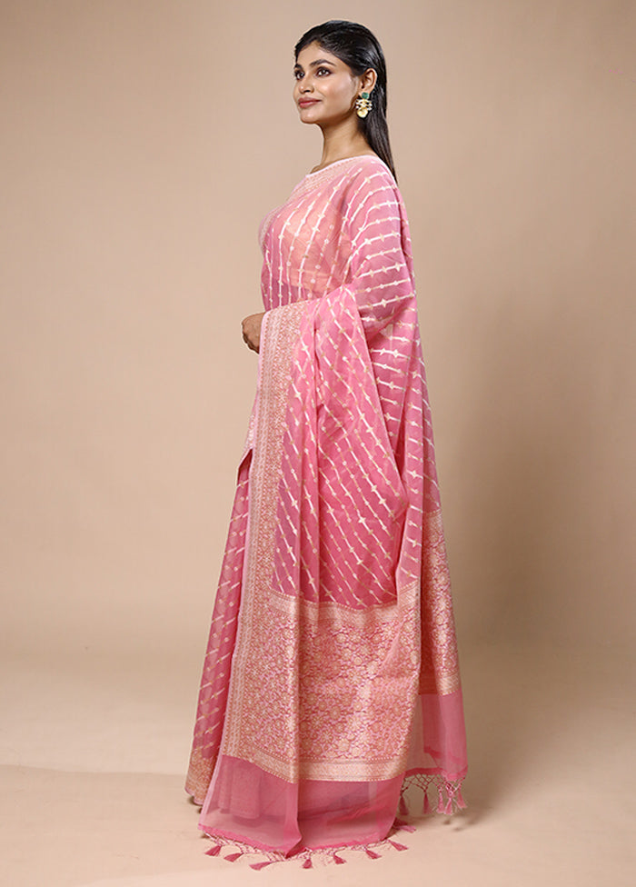 Pink Kora Silk Saree With Blouse Piece