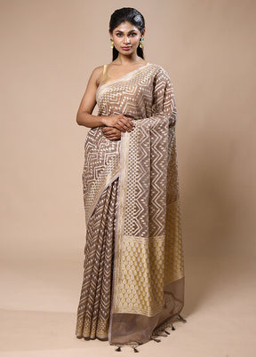 Brown Kora Silk Saree With Blouse Piece