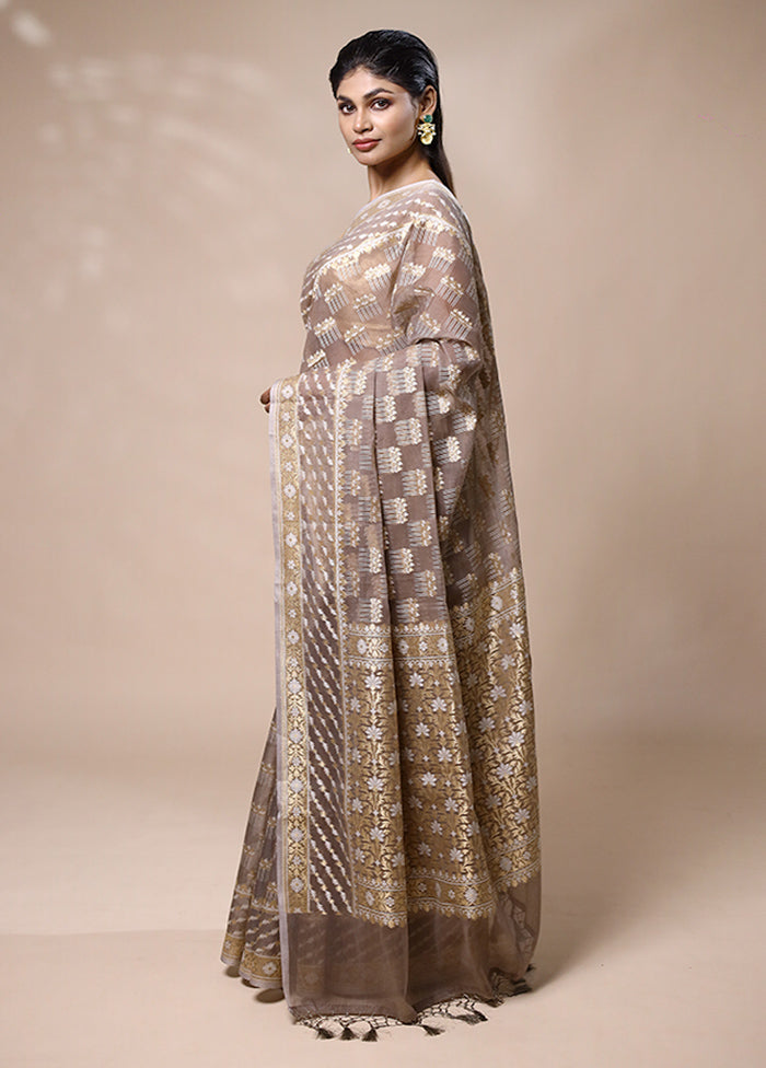 Grey Kora Silk Saree With Blouse Piece