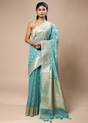 Blue Kora Silk Saree With Blouse Piece