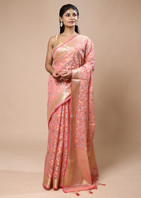 Pink Kora Silk Saree With Blouse Piece