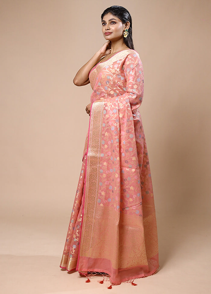 Pink Kora Silk Saree With Blouse Piece