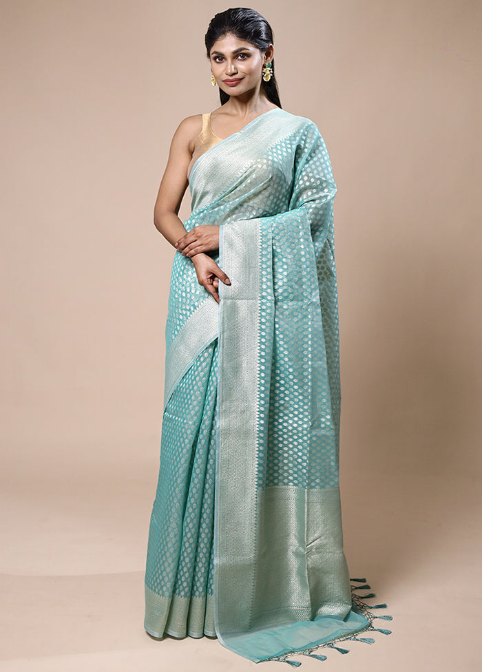 Blue Kora Silk Saree With Blouse Piece