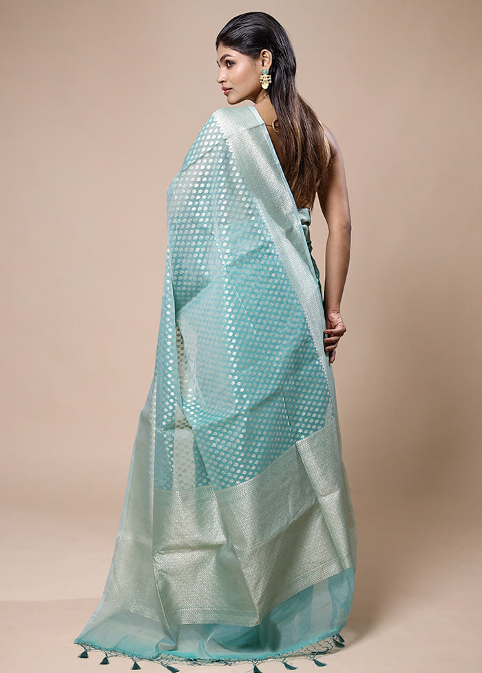 Blue Kora Silk Saree With Blouse Piece