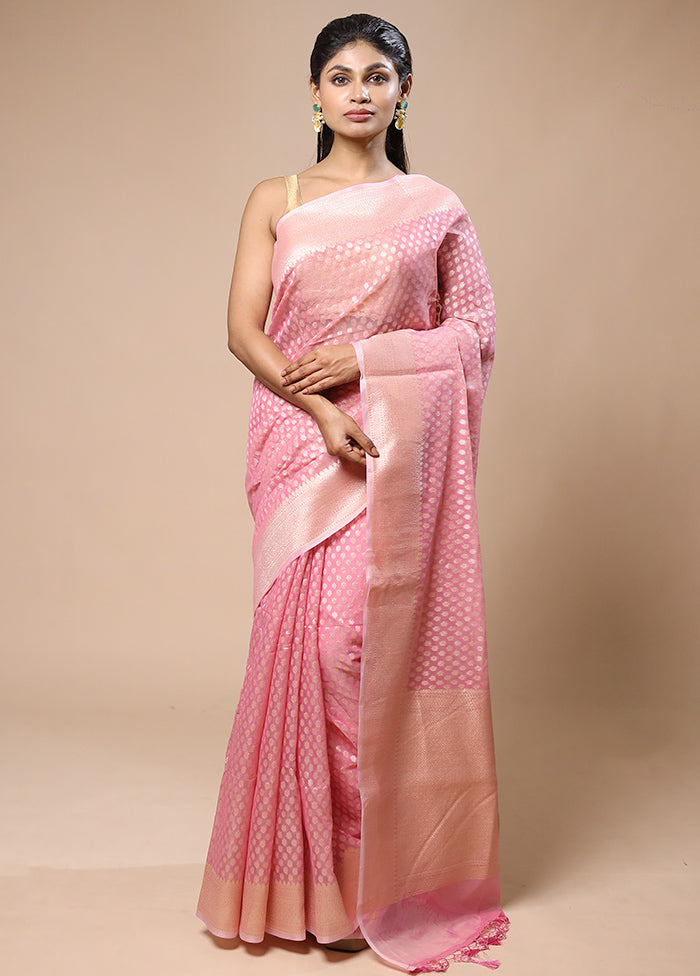 Pink Kora Silk Saree With Blouse Piece