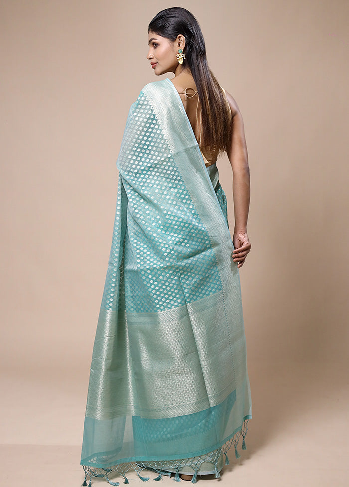 Blue Kora Silk Saree With Blouse Piece