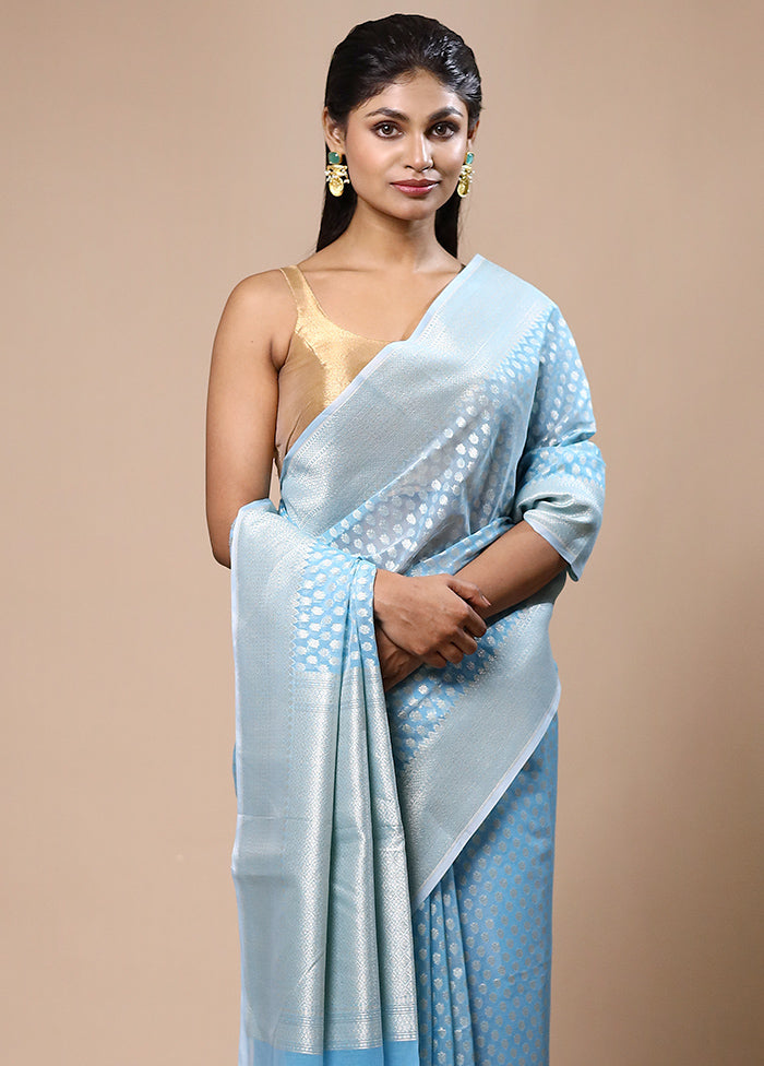 Blue Kora Silk Saree With Blouse Piece