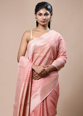 Pink Kora Silk Saree With Blouse Piece