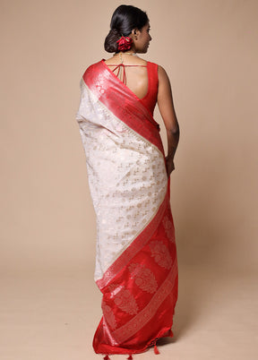 White Georgette Saree With Blouse Piece