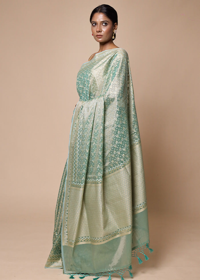 Green Tissue Silk Saree With Blouse Piece