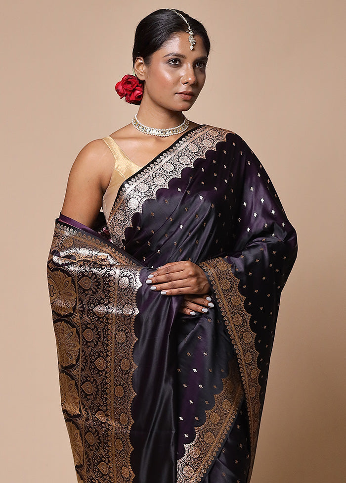 Purple Banarasi Silk Saree With Blouse Piece