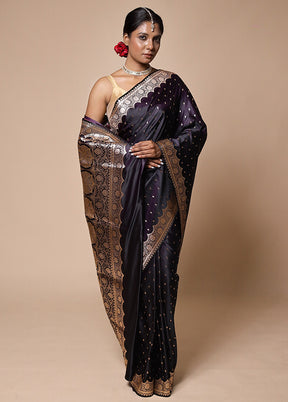 Purple Banarasi Silk Saree With Blouse Piece