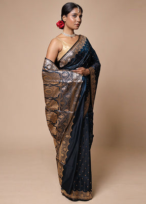 Blue Banarasi Silk Saree With Blouse Piece