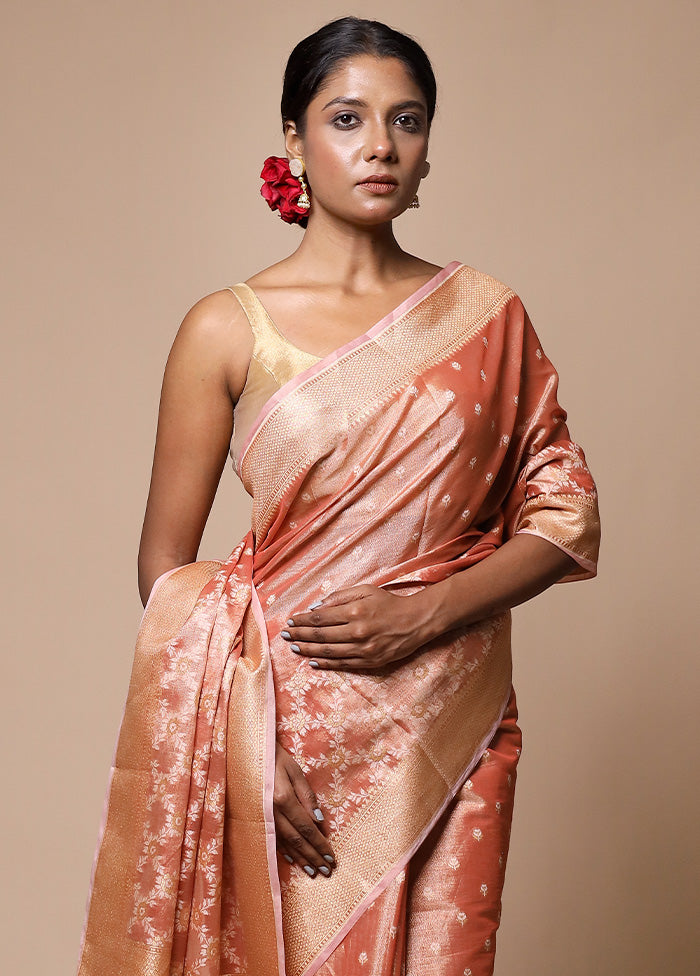 Orange Tissue Silk Saree With Blouse Piece