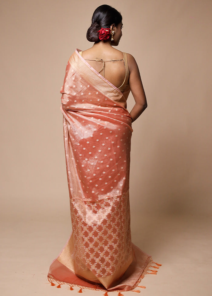 Orange Tissue Silk Saree With Blouse Piece