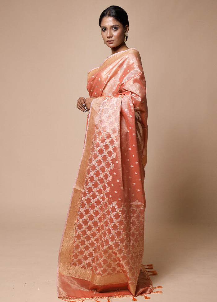 Orange Tissue Silk Saree With Blouse Piece