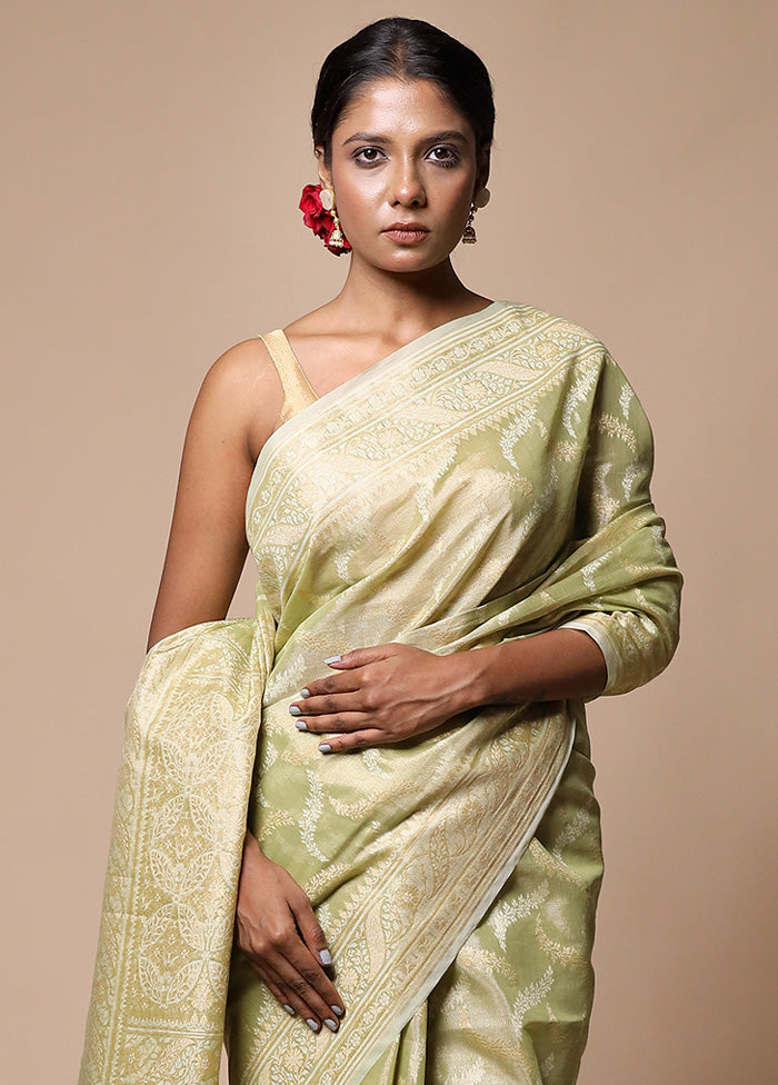 Green Tissue Silk Saree With Blouse Piece