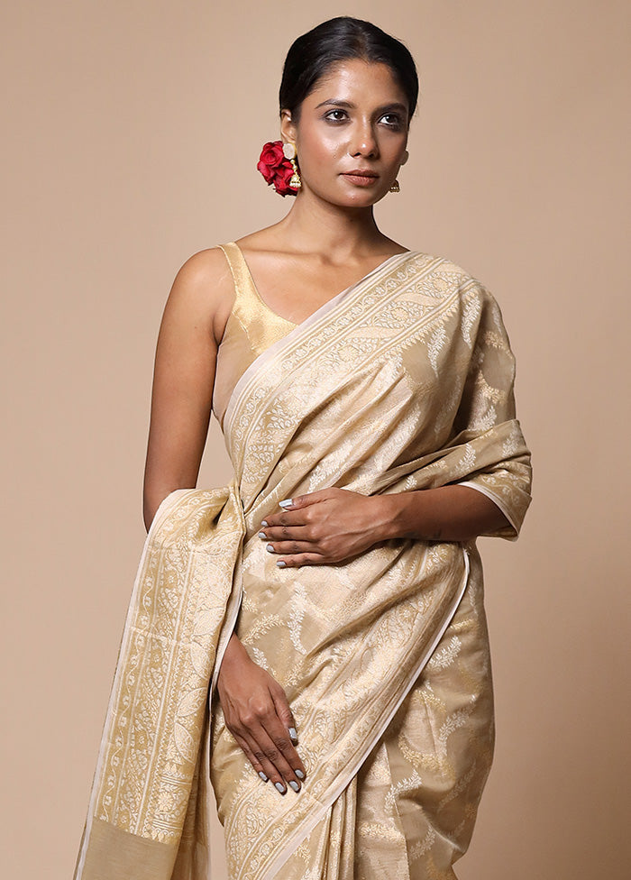 Cream Tissue Silk Saree With Blouse Piece