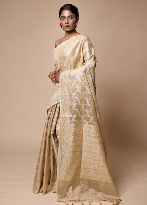 Cream Tissue Silk Saree With Blouse Piece