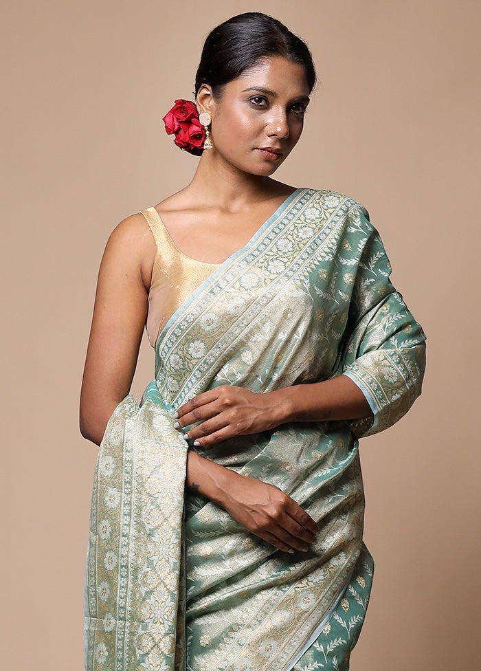 Green Tissue Silk Saree With Blouse Piece