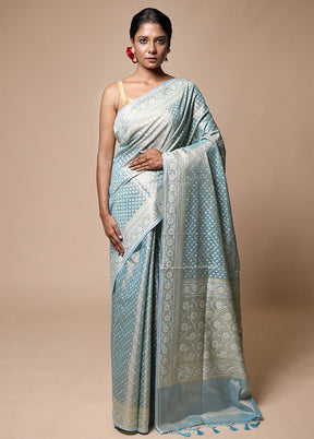 Blue Tissue Silk Saree With Blouse Piece