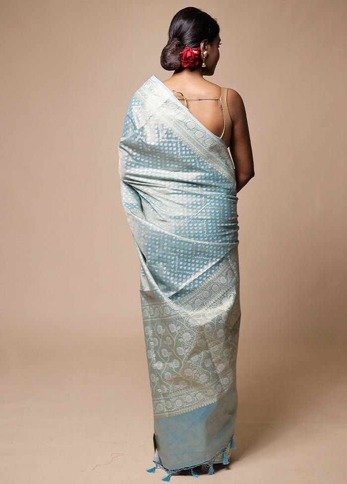 Blue Tissue Silk Saree With Blouse Piece