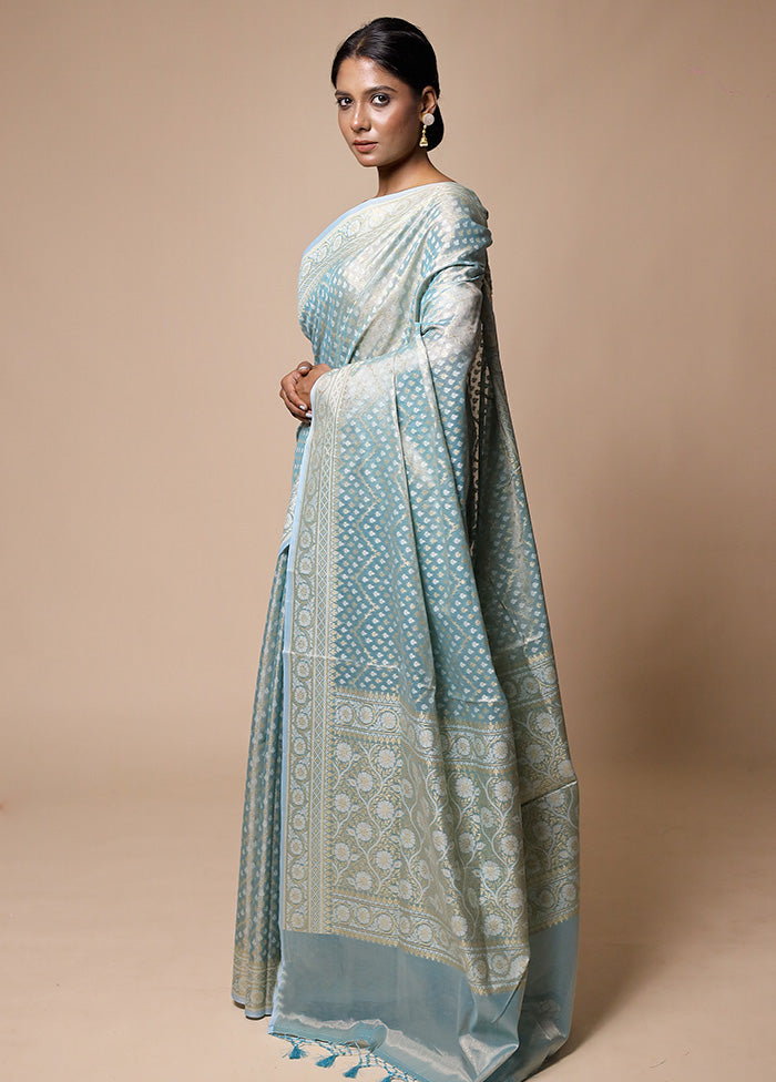 Blue Tissue Silk Saree With Blouse Piece