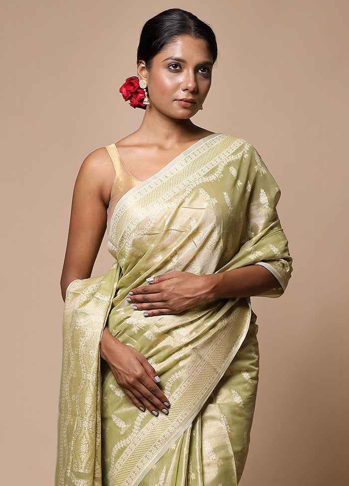 Green Tissue Silk Saree With Blouse Piece