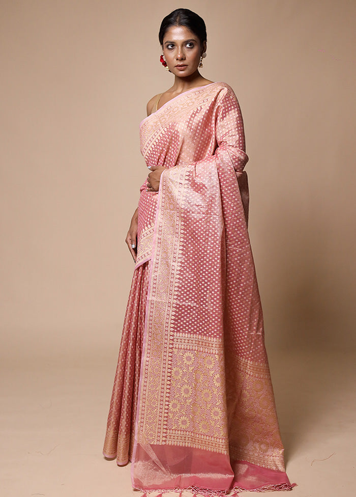 Pink Tissue Silk Saree With Blouse Piece