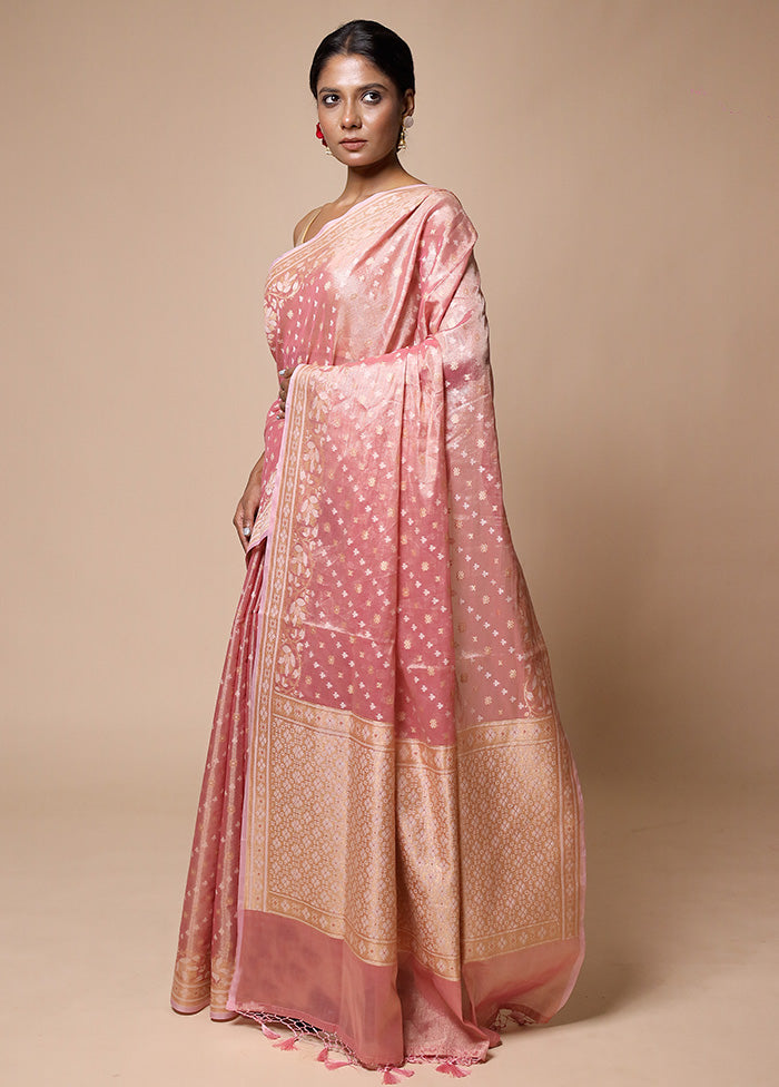 Pink Tissue Silk Saree With Blouse Piece