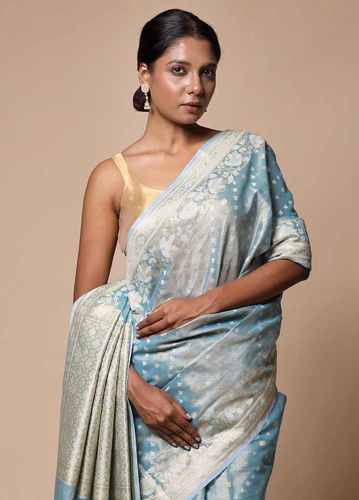 Blue Tissue Silk Saree With Blouse Piece