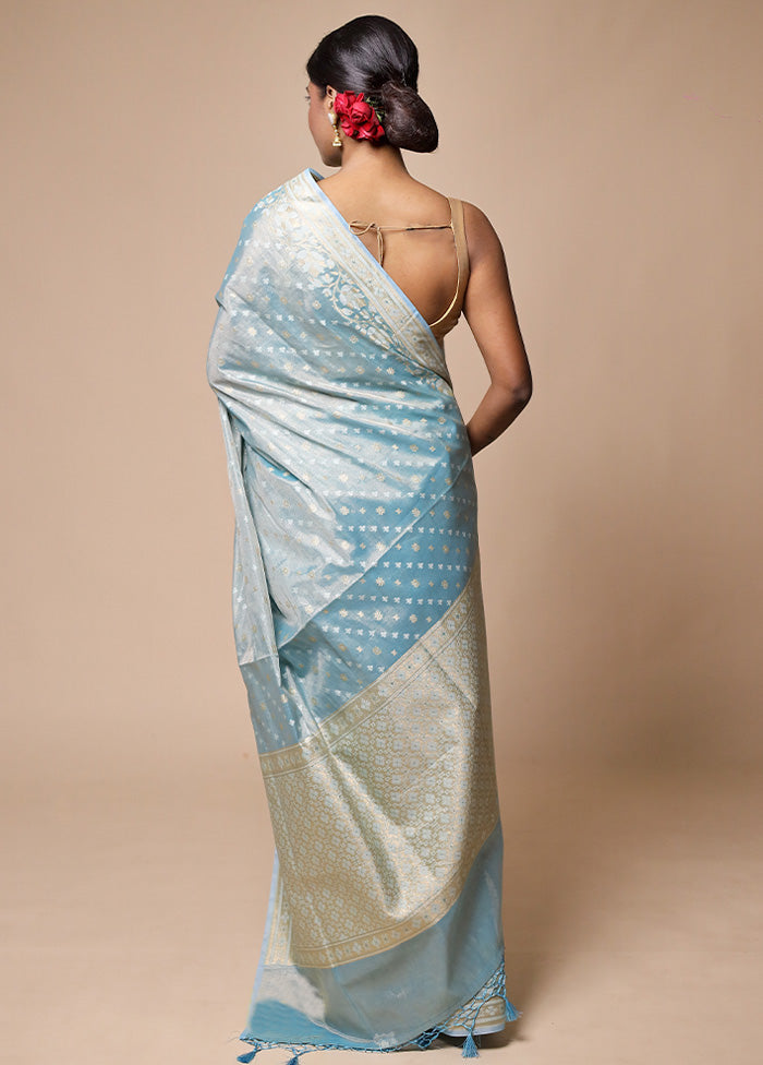 Blue Tissue Silk Saree With Blouse Piece