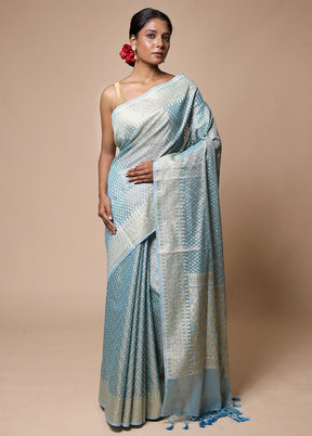 Blue Tissue Silk Saree With Blouse Piece