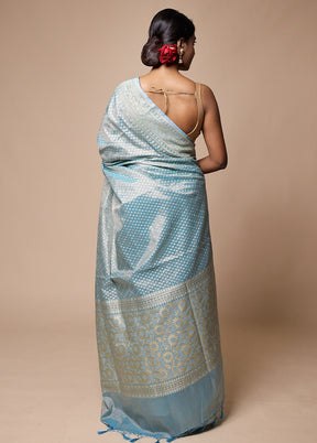 Blue Tissue Silk Saree With Blouse Piece