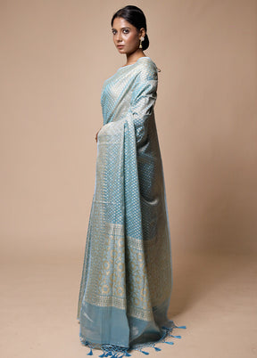 Blue Tissue Silk Saree With Blouse Piece