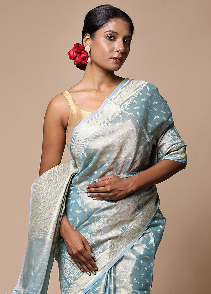 Blue Tissue Silk Saree With Blouse Piece