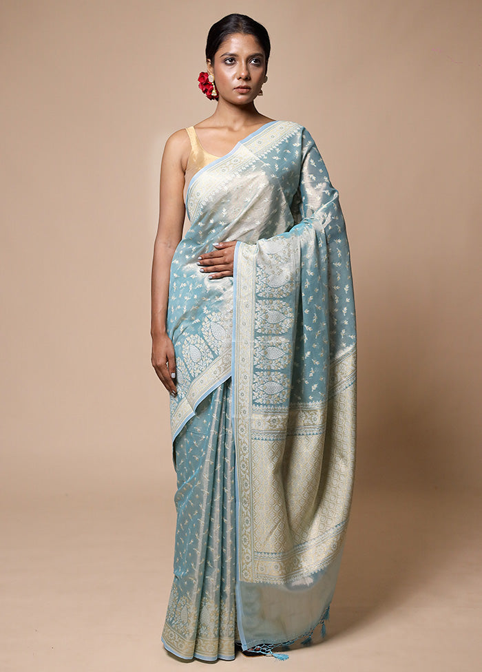 Blue Tissue Silk Saree With Blouse Piece