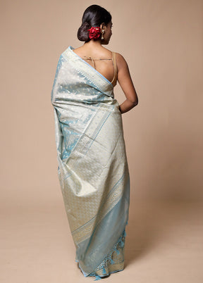 Blue Tissue Silk Saree With Blouse Piece