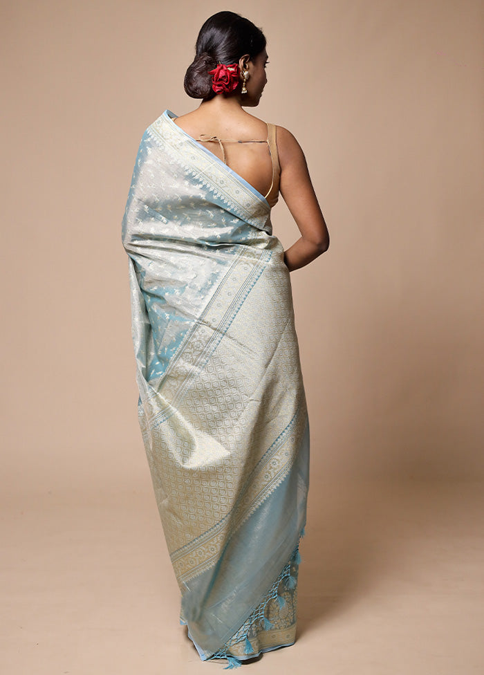 Blue Tissue Silk Saree With Blouse Piece