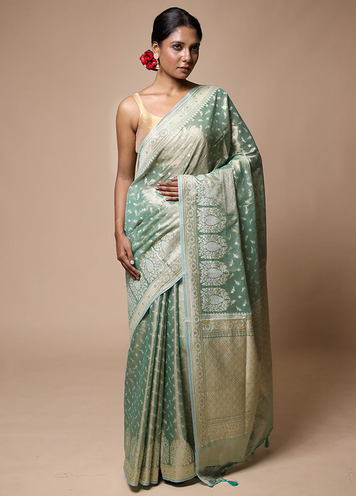 Green Tissue Silk Saree With Blouse Piece