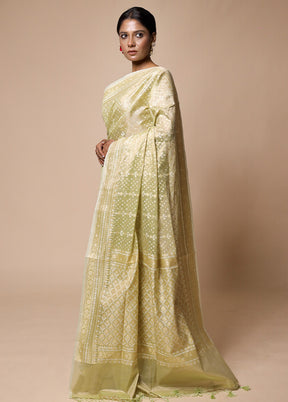 Green Tissue Silk Saree With Blouse Piece